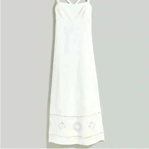 Madewell White Eyelet Tie-Back‎ Midi Dress Cotton Summer Embroidered Size 14 - Picture 3 of 5